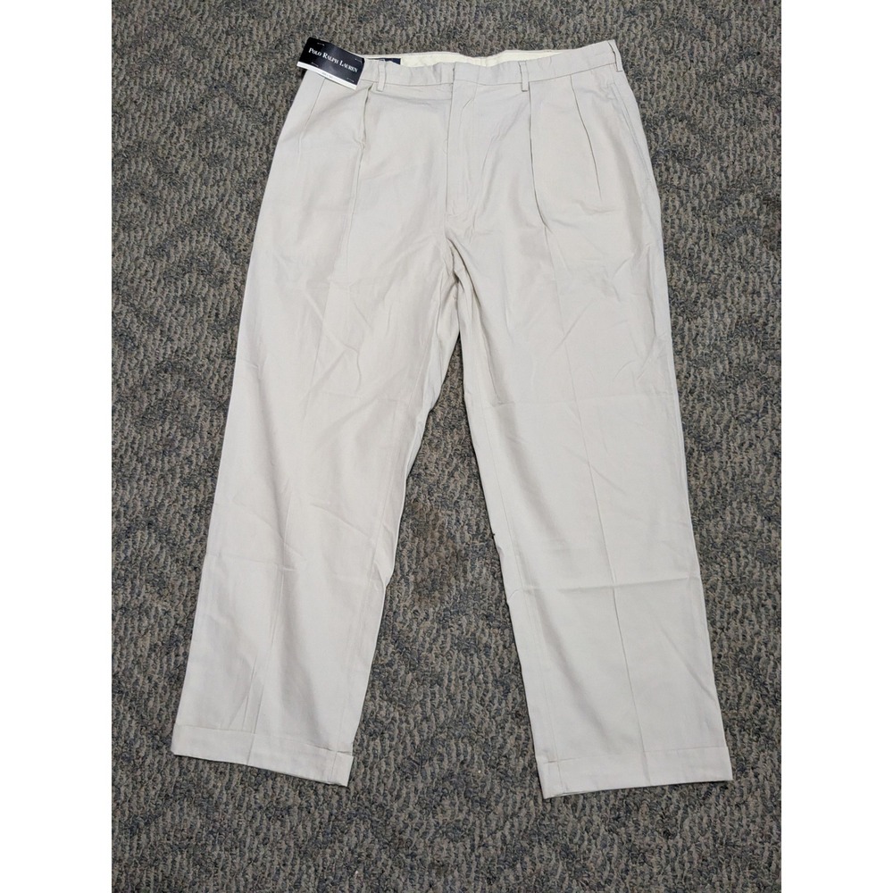 Polo Ralph Lauren Mens Pleated Chino Pants 38x30 Beige Cotton Cuffed NWT